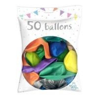 50 Ballons Latex Métal Nacré Multicolore 30 cm - 36238MU - Ballons latex
