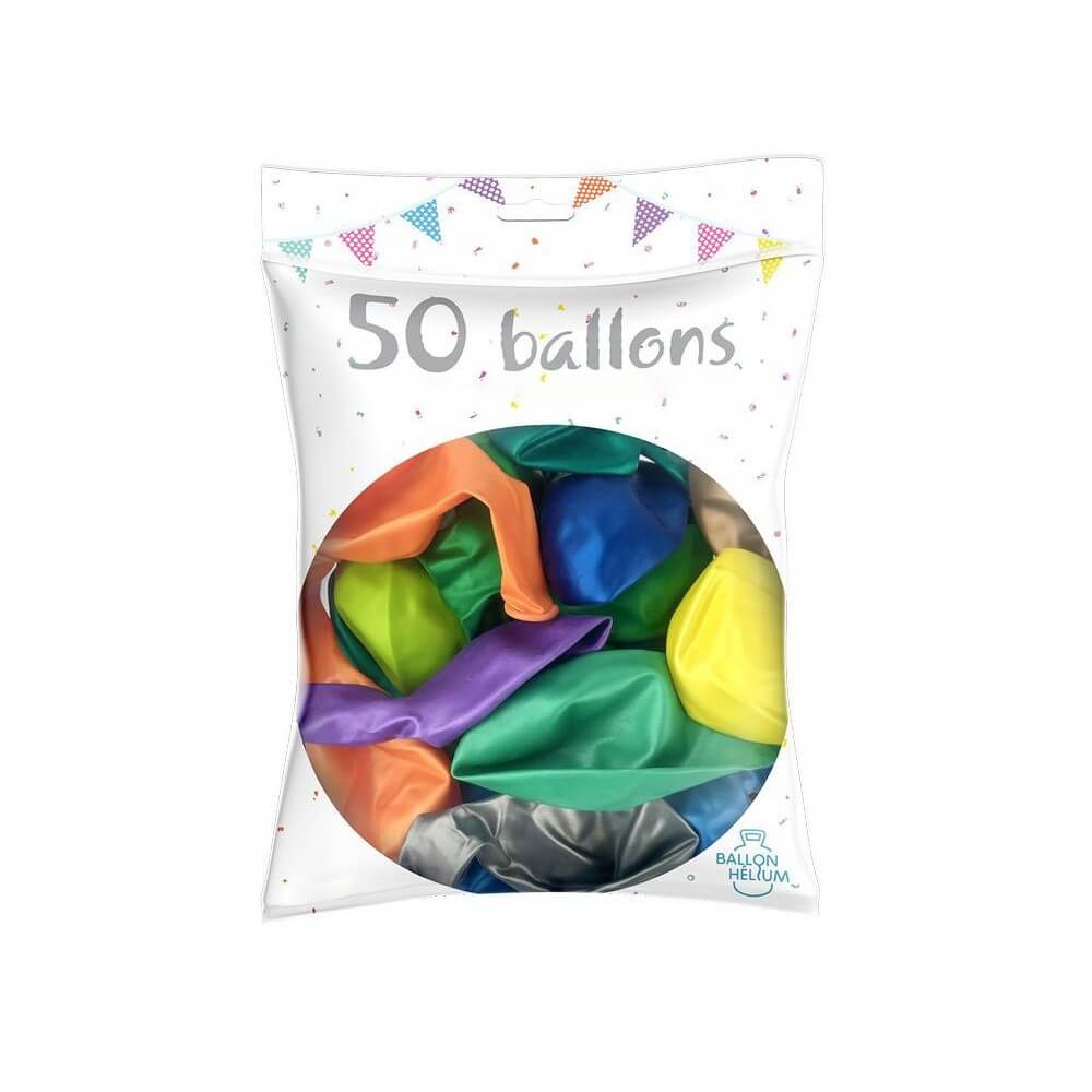 50 Ballons Latex Métal Nacré Multicolore 30 cm - 36238MU - Ballons latex