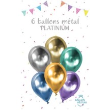 6 Ballons PLATINIUM Métallisés Assortis 30 cm - 36426ME - Ballons latex