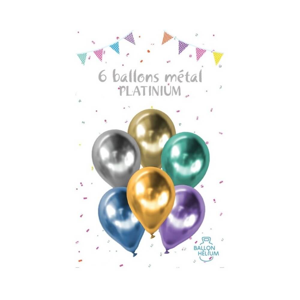 6 Ballons PLATINIUM Métallisés Assortis 30 cm - 36426ME - Ballons latex