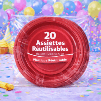 20 Assiettes rondes rouge 17 cm réutilisables - 141754 - Assiettes