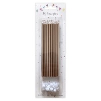 16 Bougies Rose Gold 14,5 cm + Supports – Anniversaire Chic - 43048 - Bougies pour Anniversaire