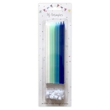 16 Bougies Bleu Mix 14,5 cm + Supports – Anniversaire - 43061 - Bougies pour Anniversaire