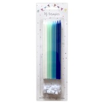 16 Bougies Bleu Mix 14,5 cm + Supports – Anniversaire - 43061 - Bougies pour Anniversaire