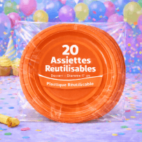 20 Assiettes rondes orange 17 cm réutilisables - 141756 - Assiettes