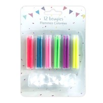 12 Bougies Flammes Colorées + Supports – Anniversaire Magique - 43064 - Bougies pour Anniversaire