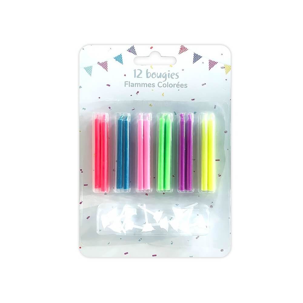 12 Bougies Flammes Colorées + Supports – Anniversaire Magique - 43064 - Bougies pour Anniversaire