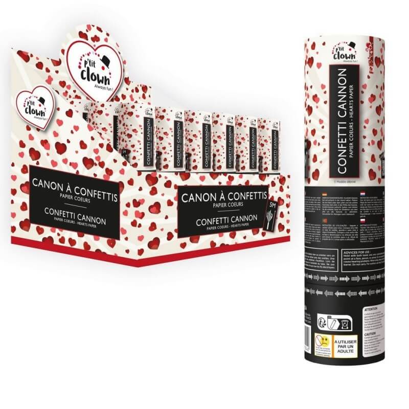 Canon à confettis 20 cm Cœurs rouges - 93004 - Canons à confettis