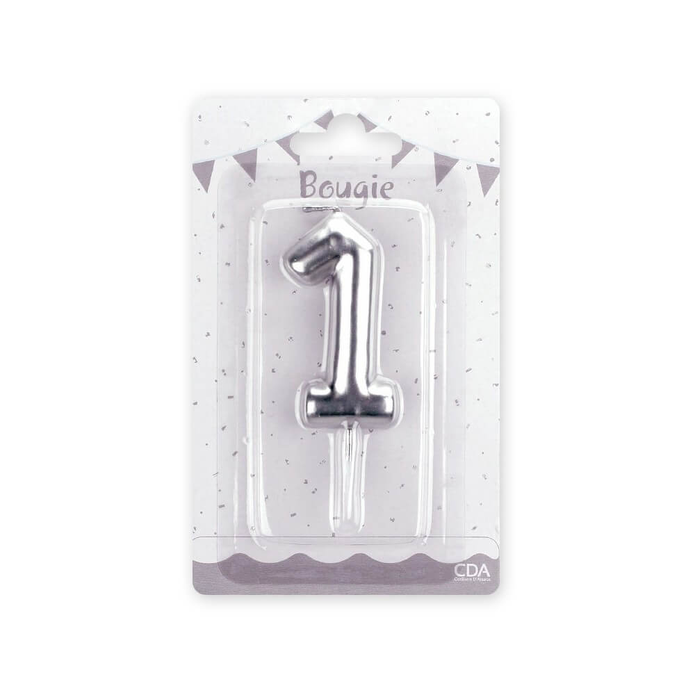 Bougie Métallisée Argent Chiffre 0 à 9 – Anniversaire - BMRG09 - Bougies pour Anniversaire