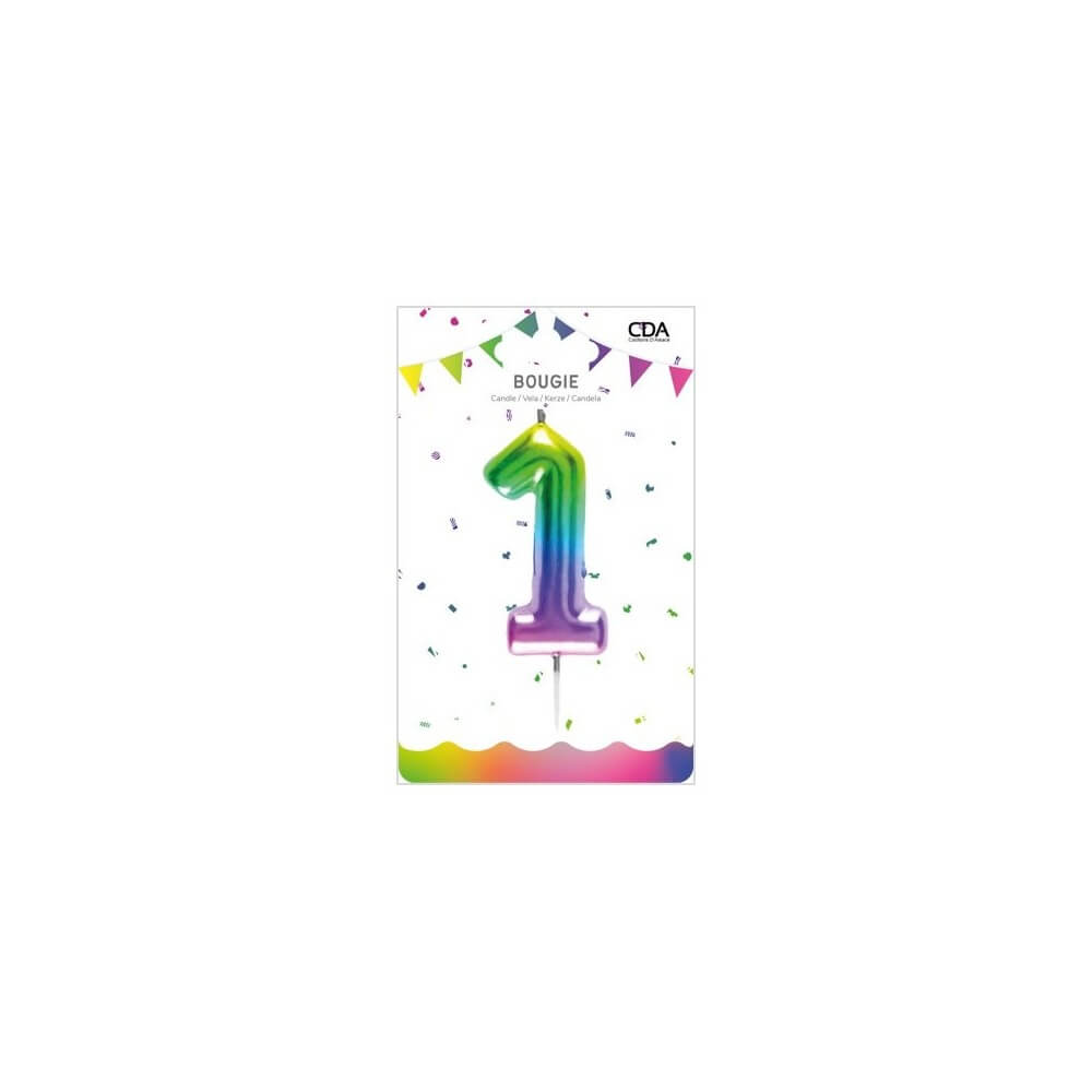 Bougie Métallisée Rainbow Chiffre 0 à 9 – Anniversaire - BMMU09 - Bougies pour Anniversaire