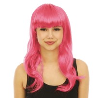 Perruque longue raide avec frange - rose - 68067 - Perruques