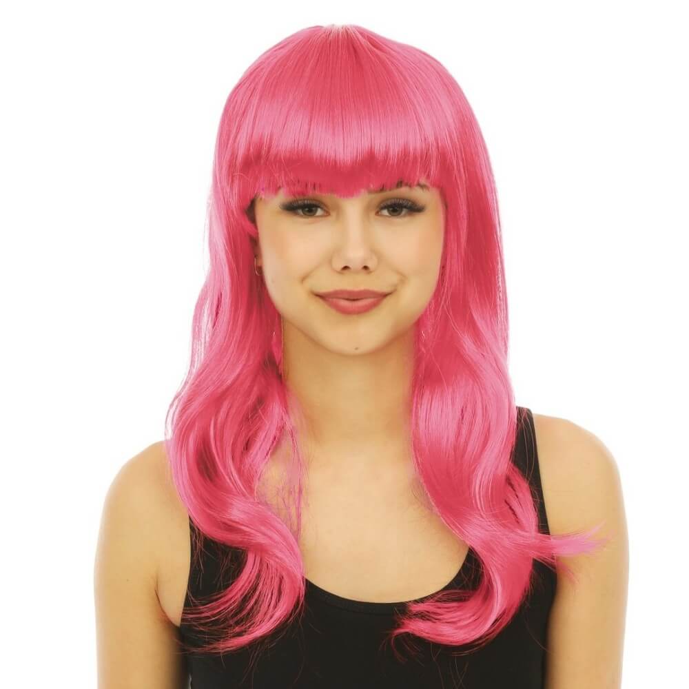 Perruque longue raide avec frange - rose - 68067 - Perruques