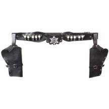 Ceinture Adulte Holster Double – Décor Argent Noir et Brun Assortis - B00583 - Armes factices