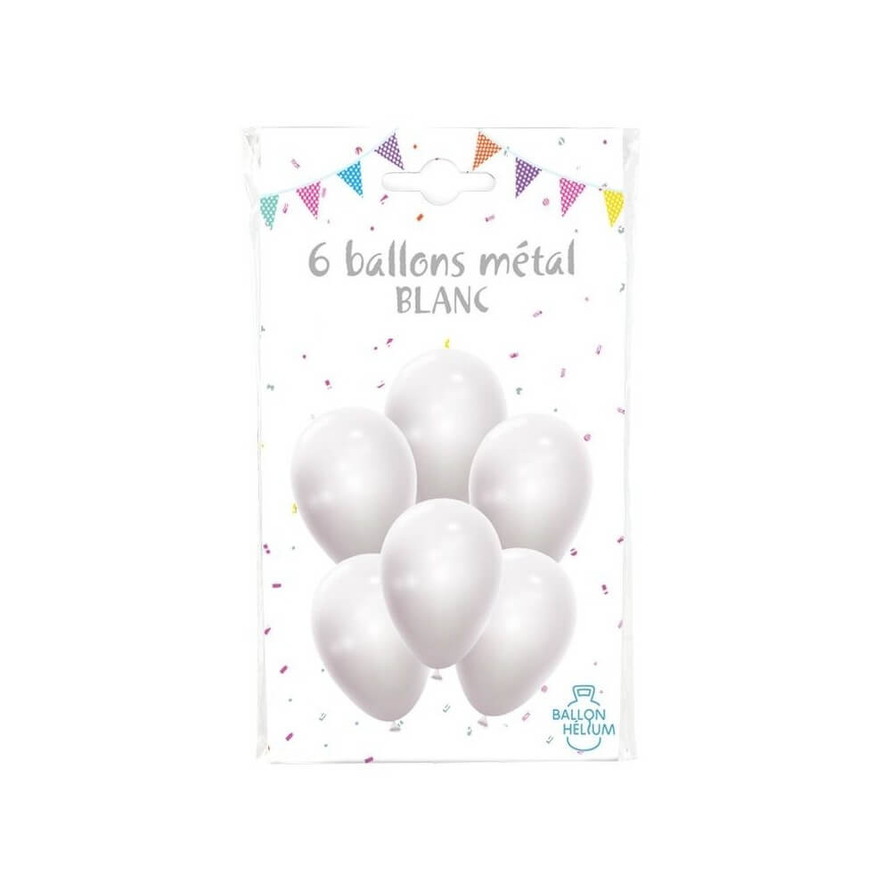 6 Ballons Métal Blanc 30 cm - 36426BL - Ballons latex