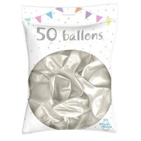 50 Ballons Latex Métal Nacré Blanc 30 cm - 36238BL - Ballons latex