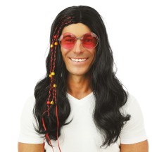 Perruque hippie lisse - noir - 68604 - Perruques