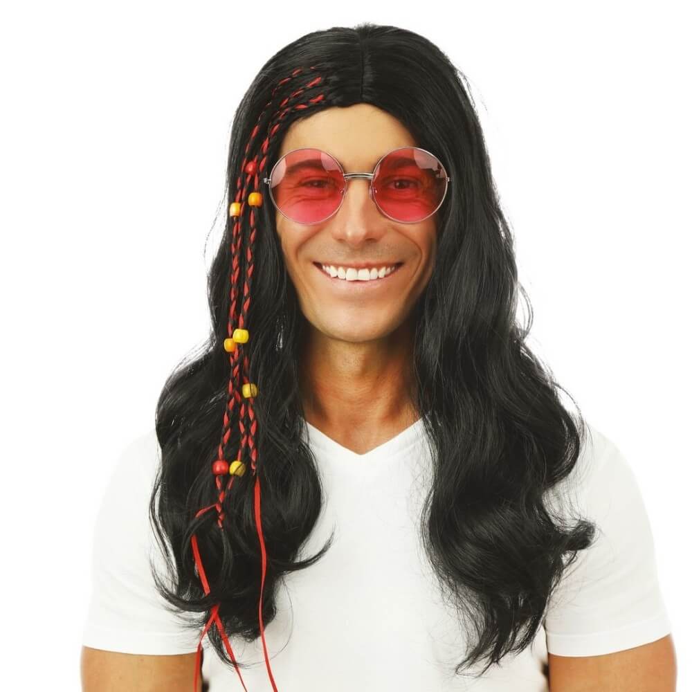 Perruque hippie lisse - noir - 68604 - Perruques