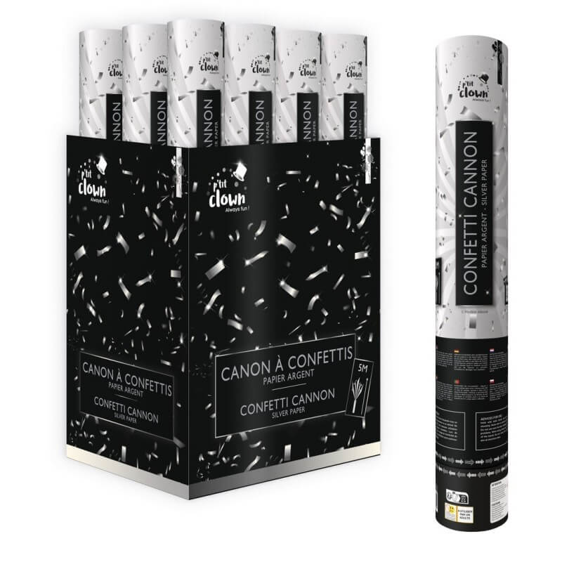 Canon à confettis 40 cm Argent - 93006 - Canons à confettis