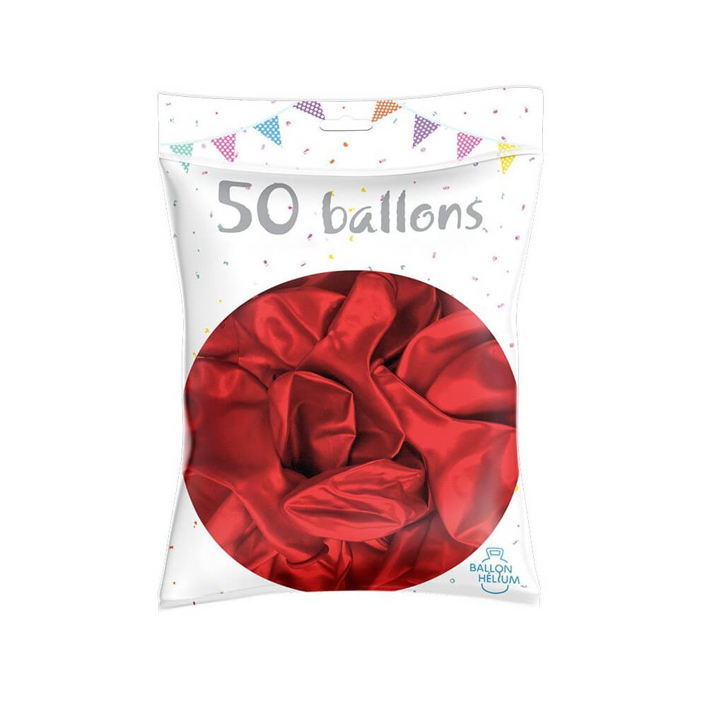 50 Ballons Latex Métal Nacré Rouge 30 cm - 36238RG - Ballons latex