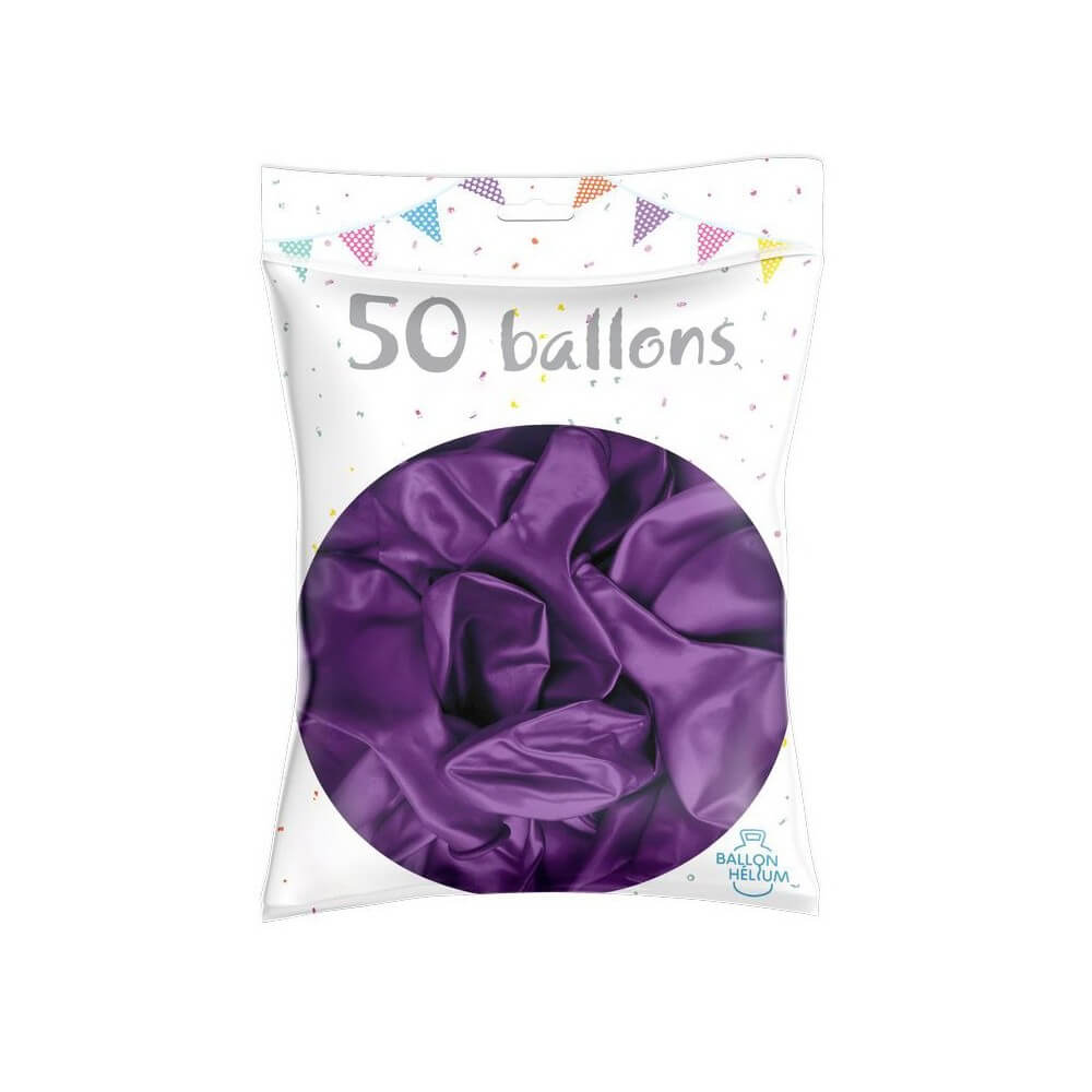 50 Ballons Latex Métal Nacré Violet 30 cm - 36238VI - Ballons latex