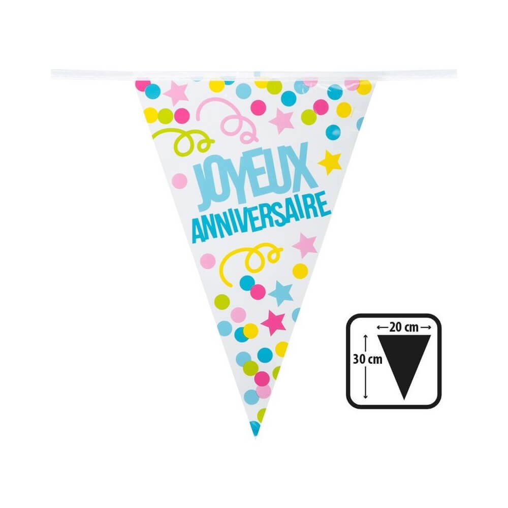 Guirlande 15 Fanions PE Joyeux Anniversaire 6 m – 30x20 cm - B31020 - Guirlandes à Fanions