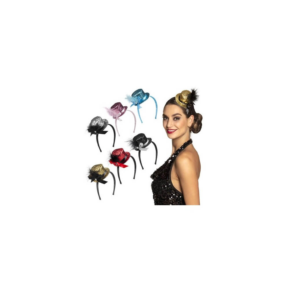 Serre-Tête Mini Chapeau Paillettes – 6 Couleurs Assorties - B76303 - Chapeaux