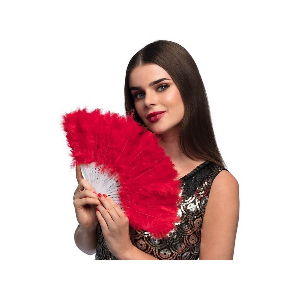Éventail Flapper Rouge 23 cm – Style Années 20 - B52752 - Boas en Plumes
