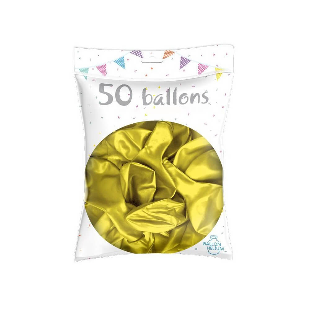 50 Ballons Latex Métal Nacré Jaune 30 cm - 36238JA - Ballons latex