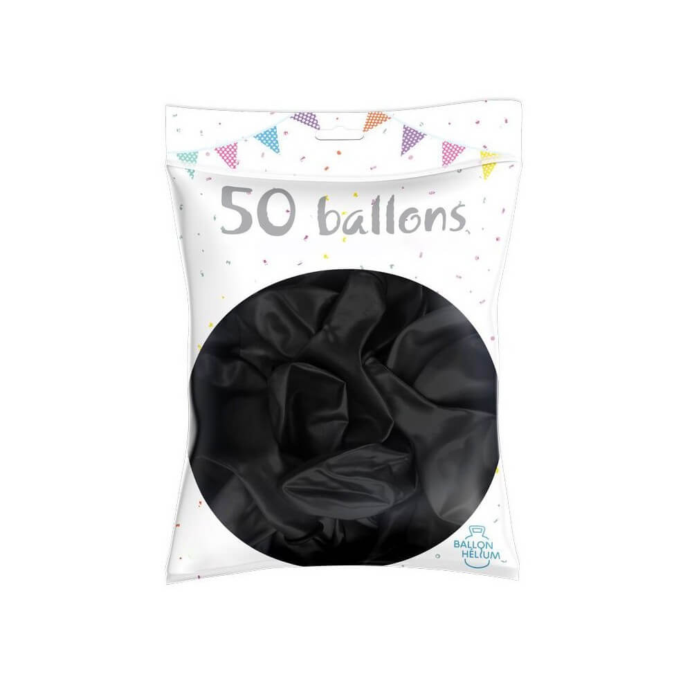 50 Ballons Latex Métal Nacré Noir 30 cm - 36238NO - Ballons latex
