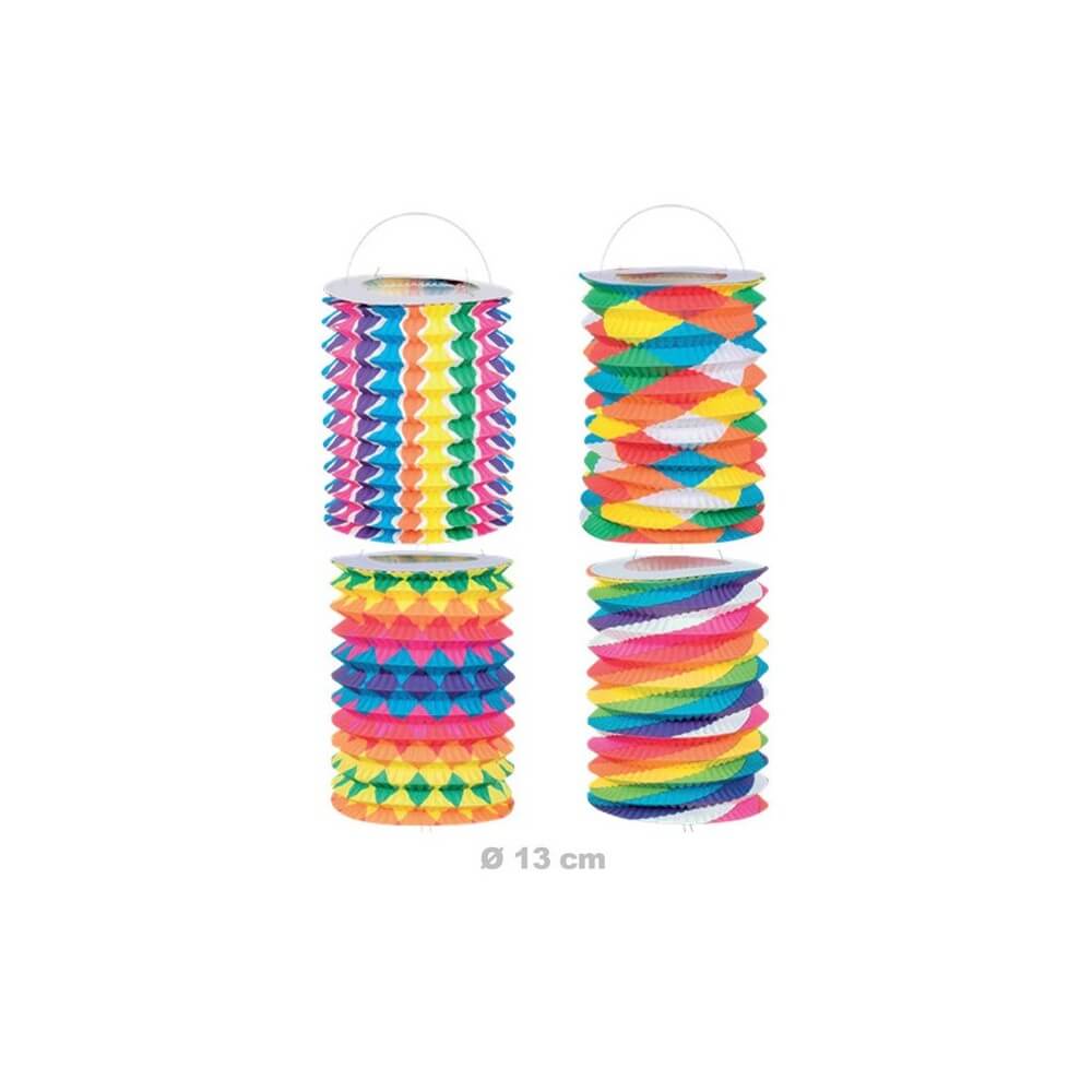 Lampion Cylindrique 13 cm Multicolore – 4 Motifs - 14002 - Lampions 14 Juillet