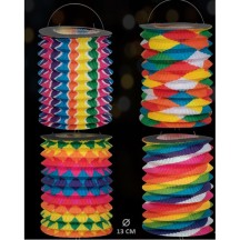 Lampion Cylindrique 13 cm Multicolore – 4 Motifs - 14002 - Lampions 14 Juillet