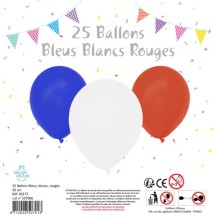 25 Ballons Bleu Blanc Rouge 30 cm - 36273 - Ballons latex