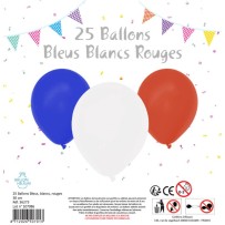 25 Ballons Bleu Blanc Rouge 30 cm - 36273 - Ballons latex