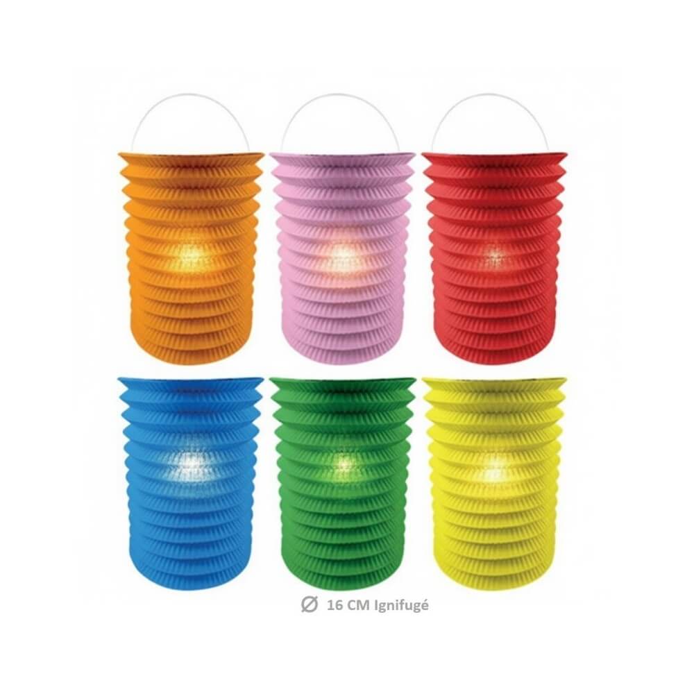 Lampion Cylindrique 16 cm Ignifuge – 6 Coloris Assortis - 14044 - Lampions 14 Juillet