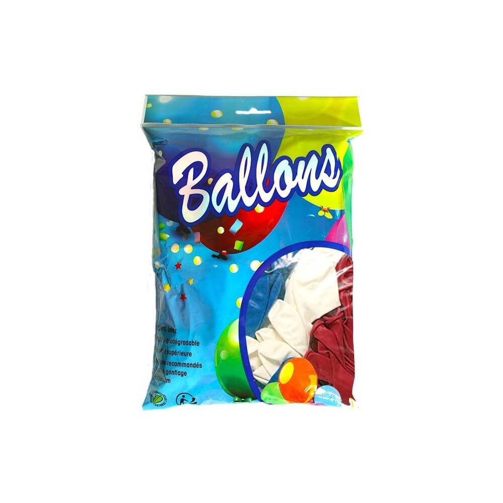 100 Ballons bleus, blancs, rouges 30 cm - 36274P - Ballons latex