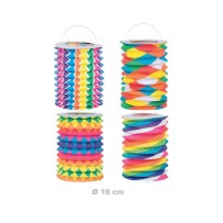 Lampion Cylindrique 16 cm Multicolore – 4 Motifs - 14005 - Lampions 14 Juillet