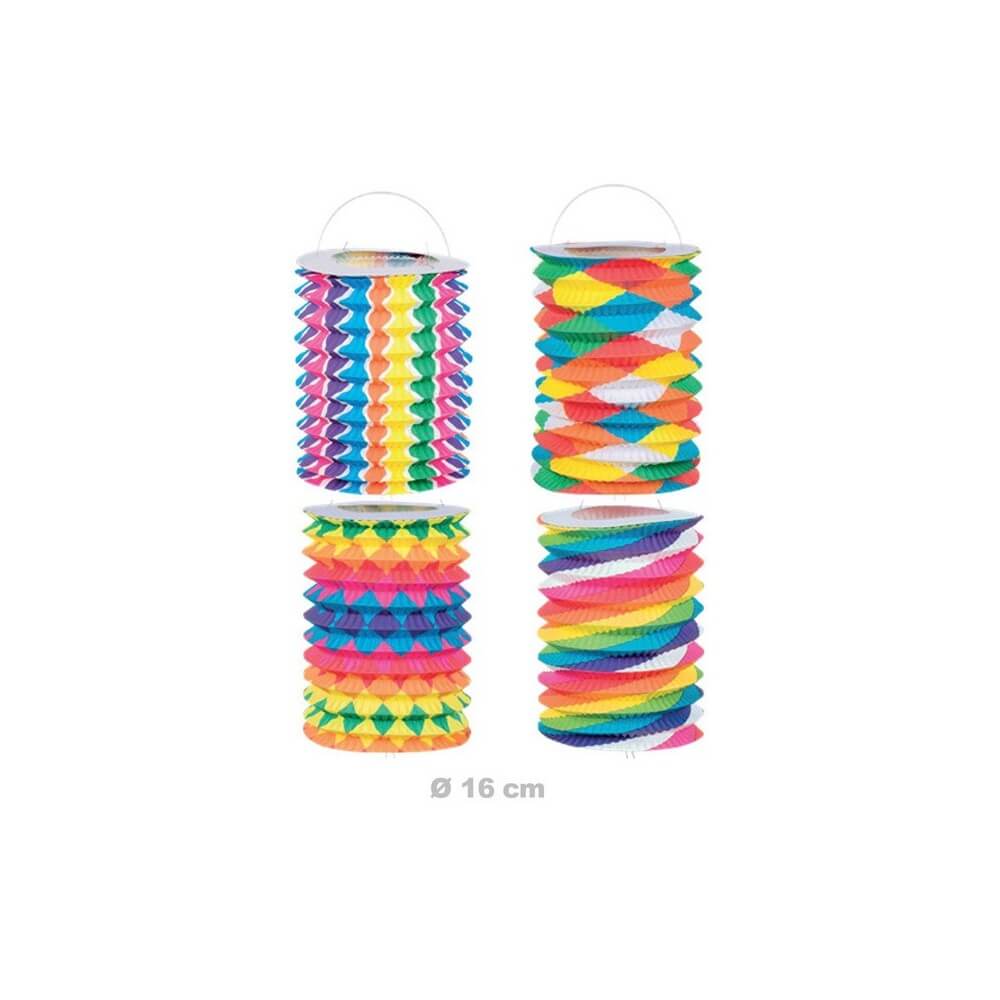 Lampion Cylindrique 16 cm Multicolore – 4 Motifs - 14005 - Lampions 14 Juillet