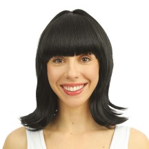 Perruque mi-longue raide avec frange - noir - 89201 - Perruques
