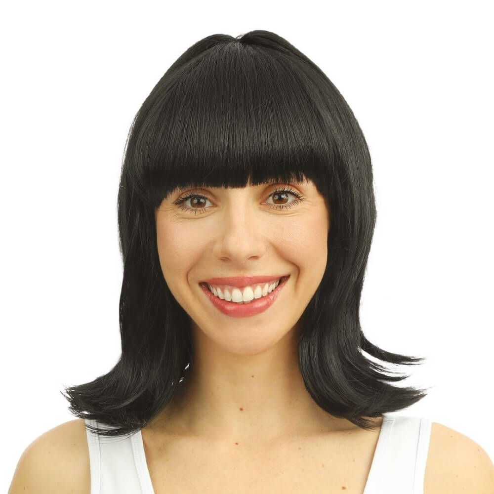 Perruque mi-longue raide avec frange - noir - 89201 - Perruques