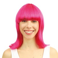 Perruque mi-longue raide avec frange - rose - 89202 - Perruques