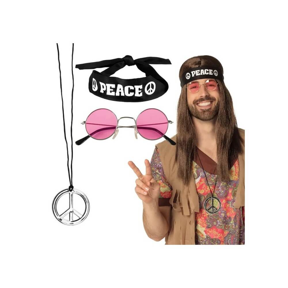 Set Peace 3 accessoires – Bandeau, lunettes et collier - B44518 - Bijoux fantaisie