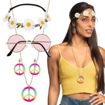 Set Hippie de Luxe 4 accessoires – Bandeau, lunettes, boucles & collier - B44551 - Bijoux fantaisie