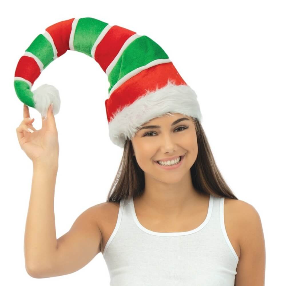 Bonnet Lutin de Noël Rayé Rouge Vert – Adulte - 24150 - Chapeaux