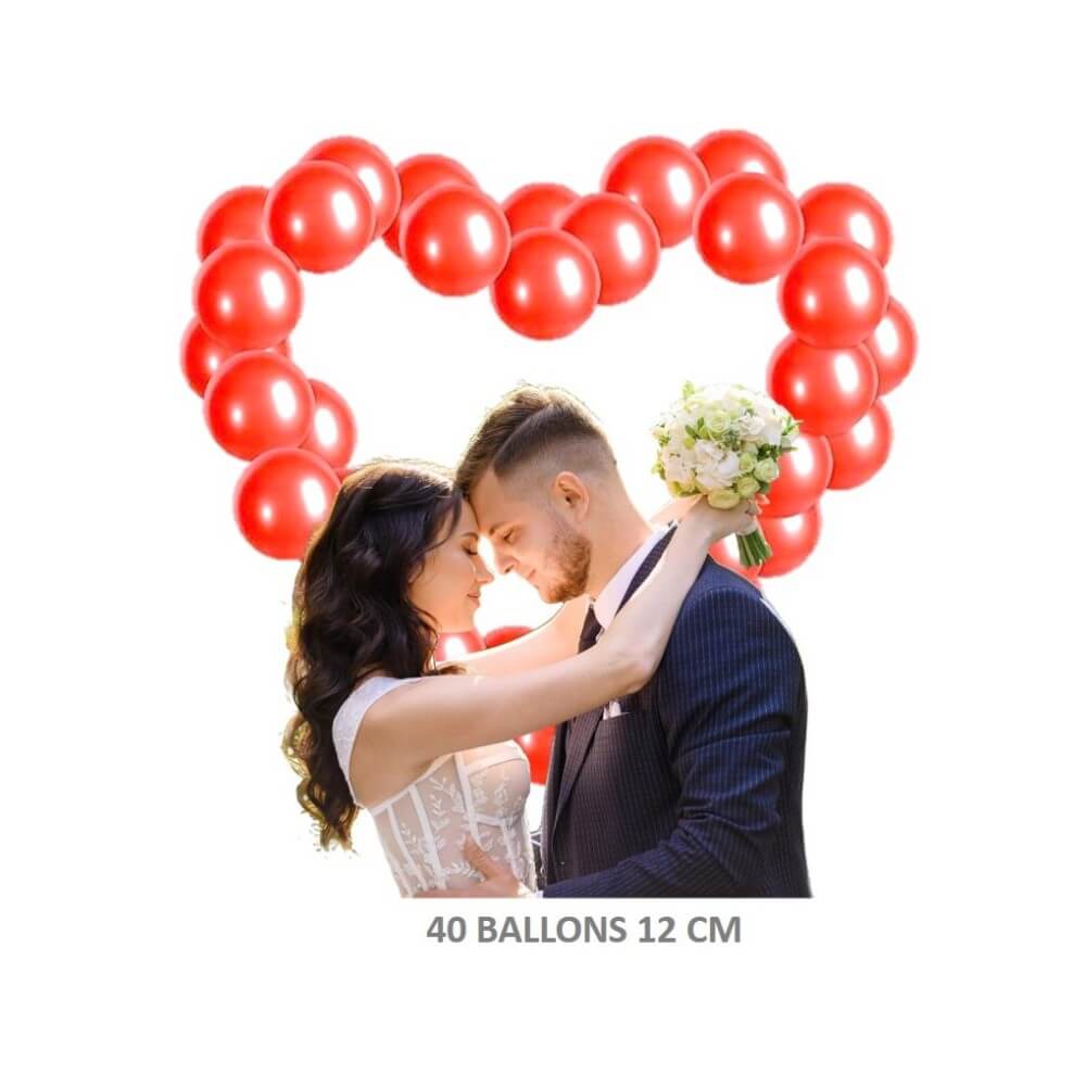 Kit 40 Ballons 12 cm Rouge + Ruban - 35139 - Ballons latex