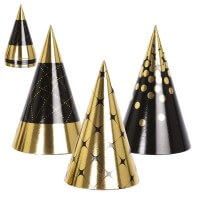 Chapeaux Carton Pointus 16 cm – Lot de 6 – Or & Noir - 24369 - Chapeaux