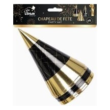 Chapeaux Carton Pointus 16 cm – Lot de 6 – Or & Noir - 24369 - Chapeaux