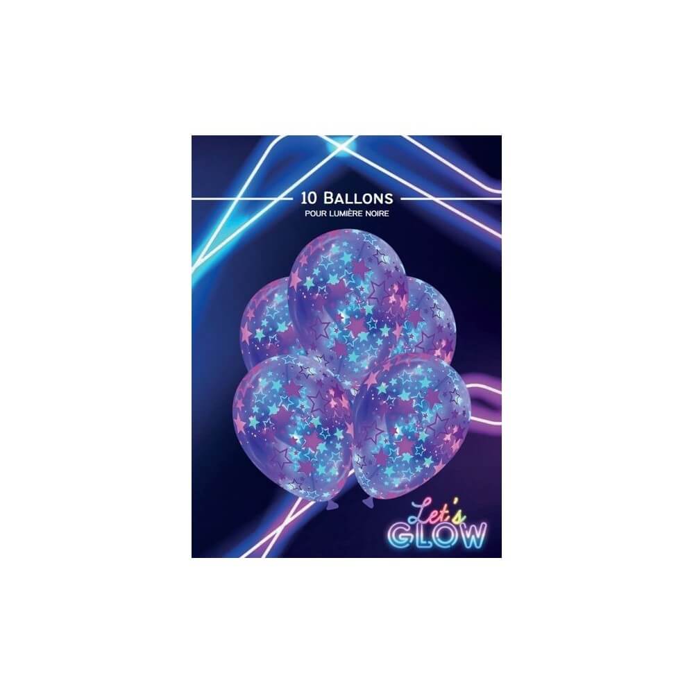 10 Ballons 30 cm Fluo Néon UV Star - 35163 - Ballons Latex Imprimés