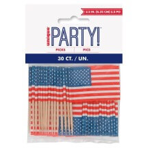 30 Mini Piques Drapeaux USA - U4914 - Pailles, Pics & Agitateurs