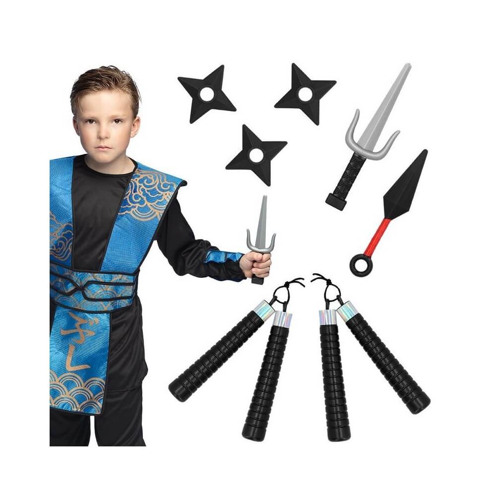 7 Armes Ninja : Kunai, Sai, Étoiles et Nunchaku - B50433 - Armes factices