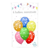 6 Ballons 30 cm Imprimés Pois Blanc Assortis - 36439 - Ballons Latex Imprimés